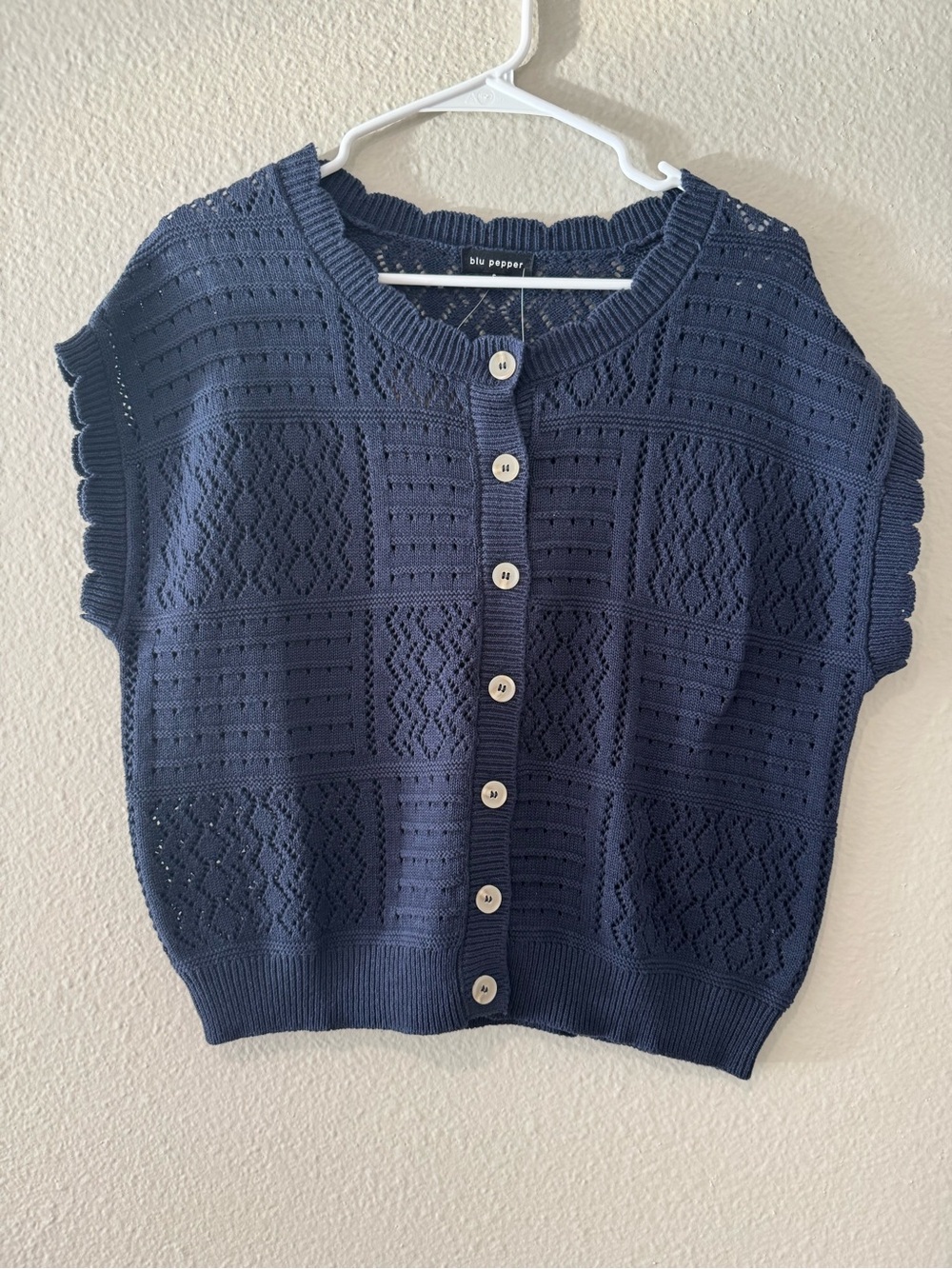Blu Pepper Navy Openwork Button-Front Knit Cardigan